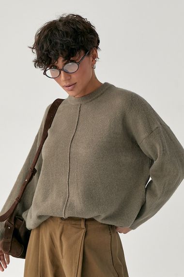 В'язана вільна кофта з декоративним швом - кавовий цвет, ONE SIZE (є розміри)