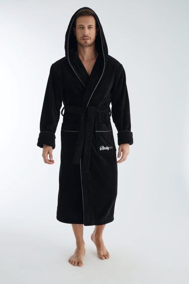 Чоловічий халат Nusa 1320 з капюшоном Чорний, XL | Зображення 1