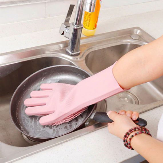 Силіконові рукавички Magic Silicone Gloves Pink для прибирання чистки миття посуду для будинку. UT-954 Колір рожевий | Зображення 5