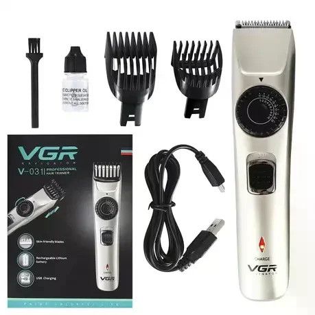 Машинка для стрижки VGR V-031 для волосся та бороди • Акумуляторний тример з телескопічними насадками 1–20 мм і USB-зарядкою