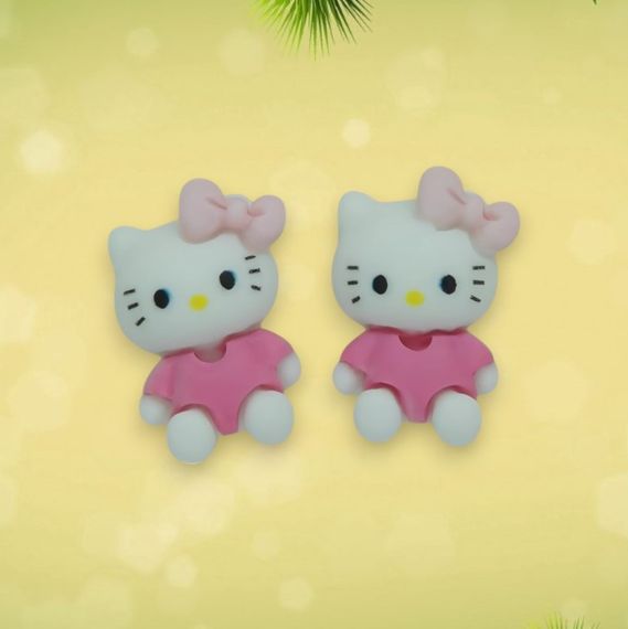Дитячі сережки-кліпси Hello Kitty, без проколювання вуха, кошечка в малиновому светречку з рожевим бантом