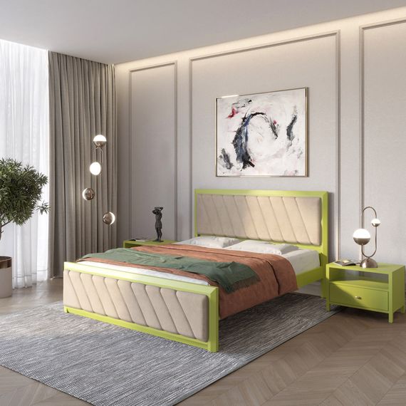 Двоспальне дерев&#039;яне ліжко Mebigrand Барселона Б6 Лайм (S3050G70Y)/Аляска 23 (Бежевий) 140х190 см (MBG-13422)