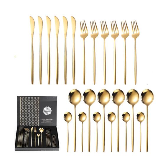 Набір столових приладів Kitchen Ware 24 шт. з нержавіючої сталі на 6 персон Gold | Зображення 1