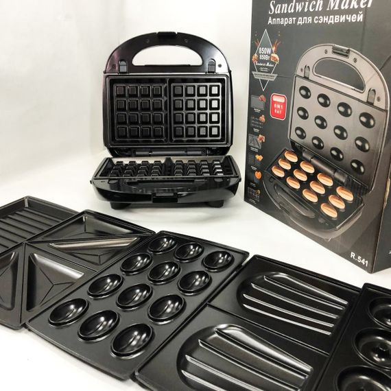 Мультимейкер 6в1 RAF R.541 Гриль притискний сендвічниця вафельниця ліщина бутербродниця