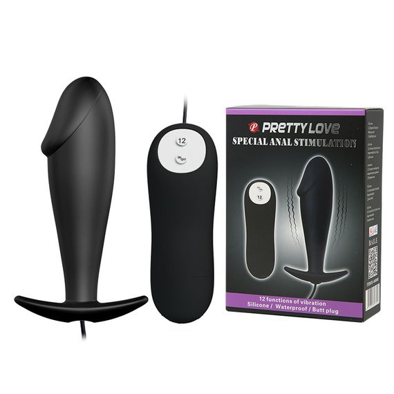 Анальная вибропробка Pretty Love с пультом, чёрная, 10 х 3 см sexstyle