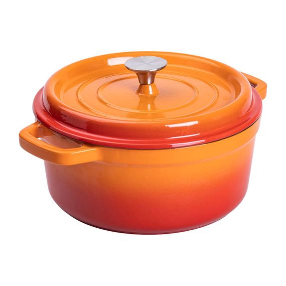 Каструля чавунна емальована 3 л з кришкою Ø24 см Помаранчева HP-1-3O | Зображення 1