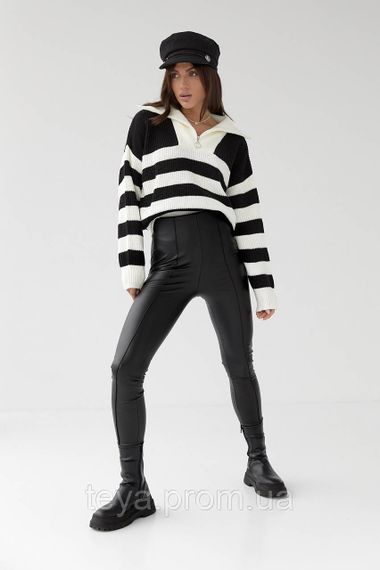 Утеплені лосини зі шкірозамінника зі швами спереду колір чорний FL_000231 | Зображення 2