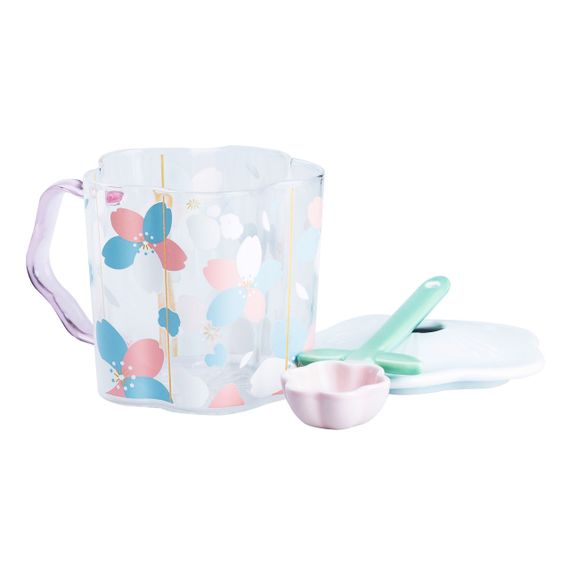 Чашка скляна 500 мл з ложкою та кришкою Блакитний HP7213BL | Зображення 2