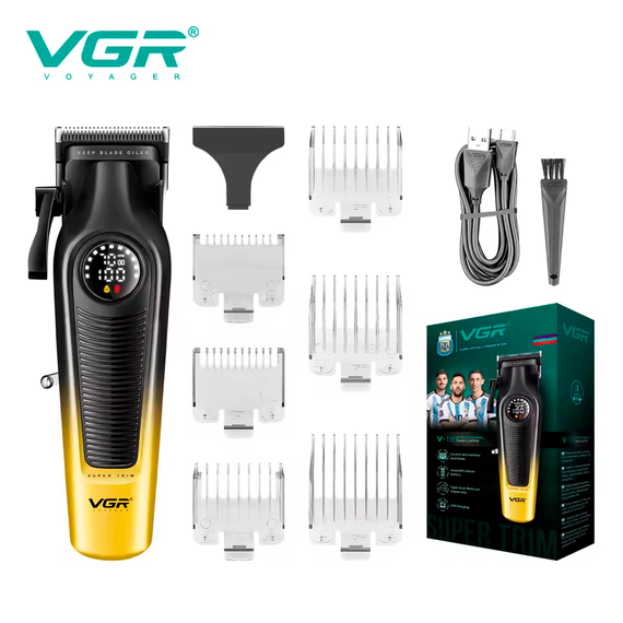 Аккумуляторная машинка для стрижки VGR V-196 GOLD, 6 насадок, 7000 RPM, 2000 mAh, LED дисплей | Зображення 1