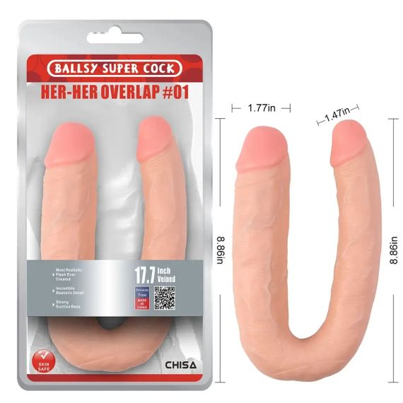 Фалоімітатор подвійний Chisa Ballsy Super Cock Her-Her Overlap, бежевий sexstyle | Зображення 7