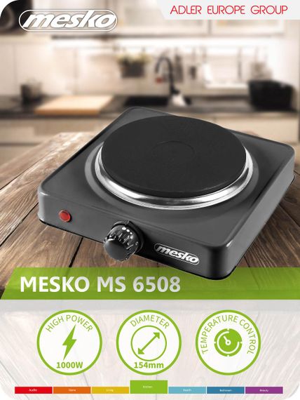Электроплита настольная Mesko MS 6508, 1000 Вт, 1 конфорка, механическое управление | Зображення 8