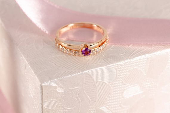 Кольцо из красного золота с аметистом 17.5 | Зображення 8