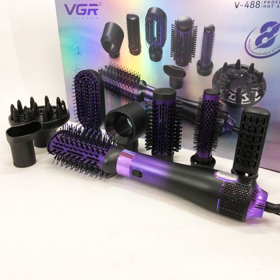 Фен-щітка стайлер VGR 8 в 1 V-488. Колір: фіолетовий | Зображення 8