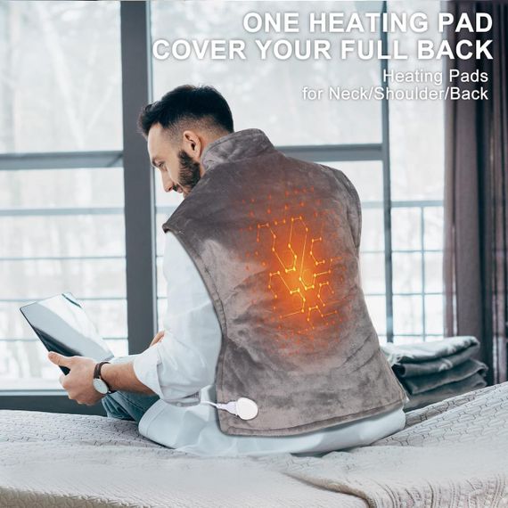 Електрогрілка NALONE для шиї, плечей і спини, велика, 25"x39", 63x100 см, 6 рівнів нагріву, автоматичне вимкнення, сіра | Зображення 3