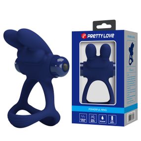 Эрекционное виброкольцо PRETTY LOVE Powerful Ring двойное, с ушками для клитора, синее, 8.7 х 3.3 см Sex Aura