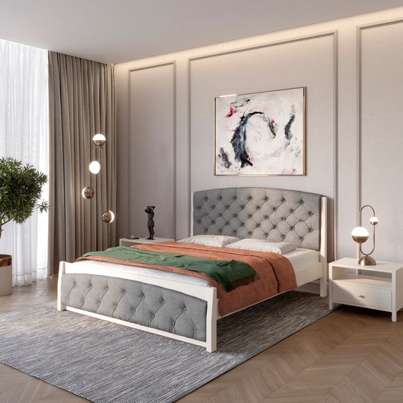 Односпальне дерев&#039;яне ліжко Mebigrand Мехіко Айворі (S0505Y30R)/Аляска 93 (Сірий) 90х200 см (MBG-12300)