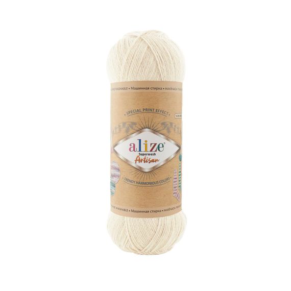 Пряжа Alize Superwash Artisan № 01  (Алізе Супервош Артісан) – 75% вовна, 25% поліамід, 100 г / 420 м