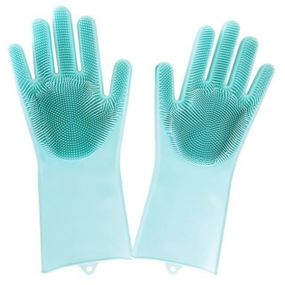 Силиконовые перчатки Magic Silicone Gloves для уборки чистки мытья посуды для дома. Цвет: бирюзовый ON-71