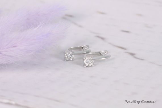 Сережки из белого золота с фианитами | Зображення 3