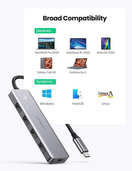 USB-хаб 7-в-1 Type-C, швидкість передачі даних до 5 Гбіт/с, XPRO, WP-U136 (MAW-43806_1007) | Зображення 6