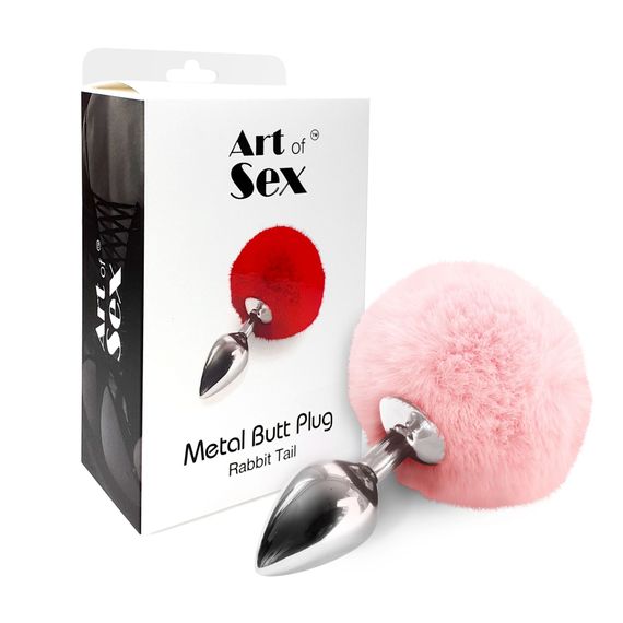 Металева анальна пробка М Art of Sex - Metal Butt plug Rabbit Tail Soft pink, діаметр 3,4 см | Зображення 2