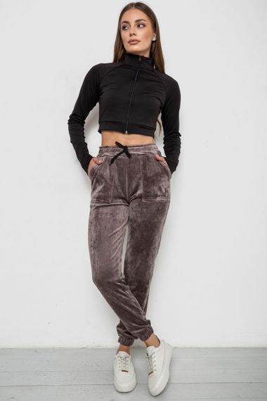 Штаны женские велюровые, цвет коричневый, 238R57862 | Зображення 1