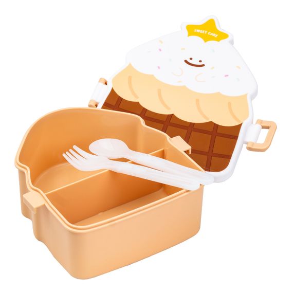 Дитячий ланч бокс на дві секції 950 мл пластиковий з вилкою та ложкою "Тістечко" Коричневий HP12271BR | Зображення 3