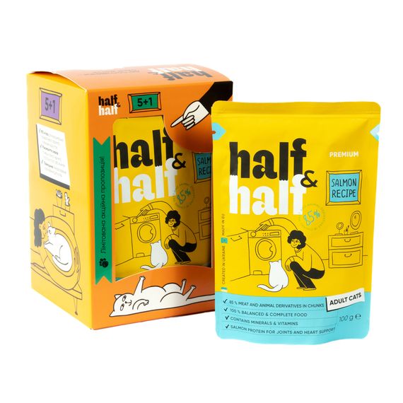 Набір паучів HalfHalf д/дорослих котів лосось/желе 5+1 | Зображення 3