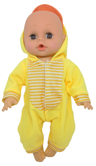 Пупс лялька розмовляє плаче сміється в костюмі каченя 29.5 см Little baby з пляшечкою | Зображення 5