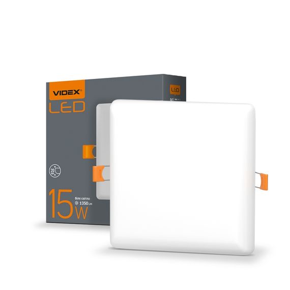 Світильник вбудований LED Videx 15W 4100K безрамковий квадратний VL-DLFS-154