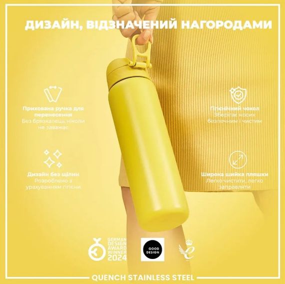 Пляшка для води металева ION8 1200 мл Stainless Steel Yellow (I8SS1000YEL) | Зображення 3