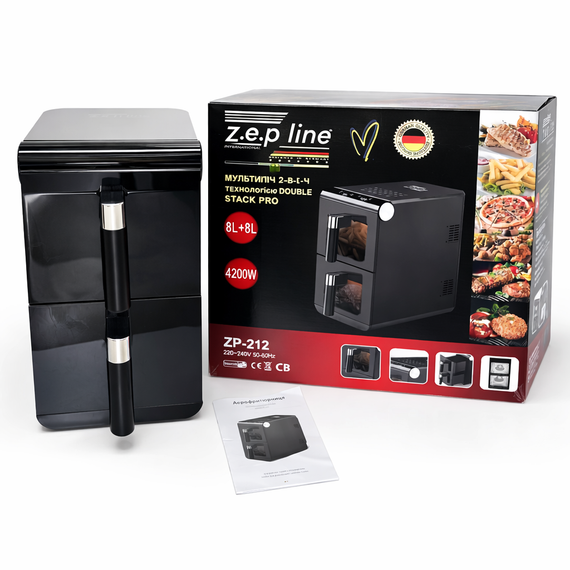 Аэрофритюрница двухкамерная Zepline ZP-212 4200 Вт 8L+8L, мультифритюрница для здорового приготовления | Зображення 5
