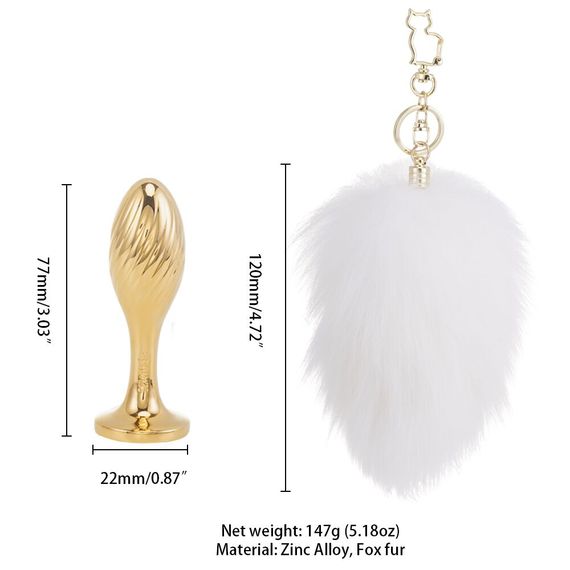 Металева анальна пробка — кролячий хвіст LOCKINK SEVANDA White Bunny-Tail Anal Pear-shape Plug | Зображення 5