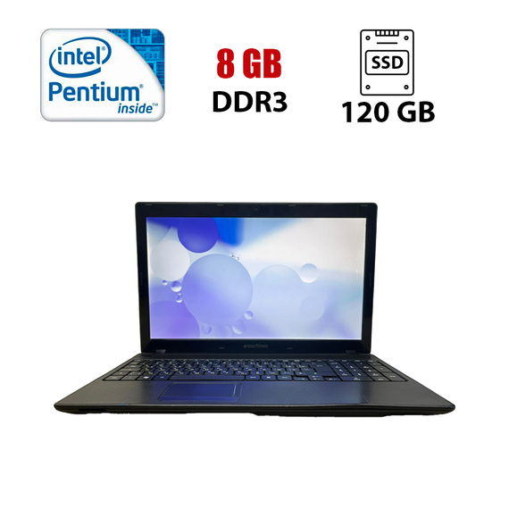 Ноутбук Б-класс Acer eMachines e729 / 15.6" (1366x768) TN / Intel Pentium P6200 (2 ядра по 2.13 GHz) / 4 GB DDR3 / 120 GB SSD / Intel HD Graphics / WebCam б/у