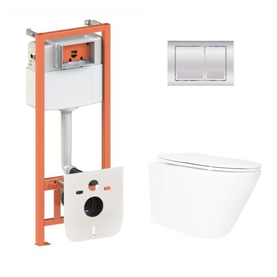 Готове рішення Qtap для ванної кімнати: підвісний унітаз Swan Ultra Quiet 520×360×320 + комплект інсталяції Nest 4 в 1