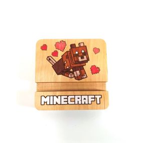 Підставка тримач під смартфон планшет Minecraft песик 10х10х2 см Майстерня містера Томаса Дерево