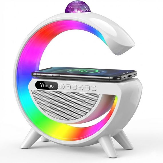 Лампа-ночник с беспроводной зарядкой, Bluetooth-колонкой и RGB LED подсветкой 15Вт + дискокуля, YN-2366 | Зображення 1