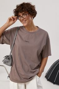 Оверсайз футболка із написом - кавовий цвет, ONE SIZE (є розміри)