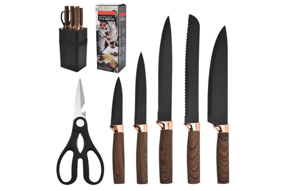 Набір кухонних ножів на підставці Knife Set 7 предметів із нержавіючої сталі
