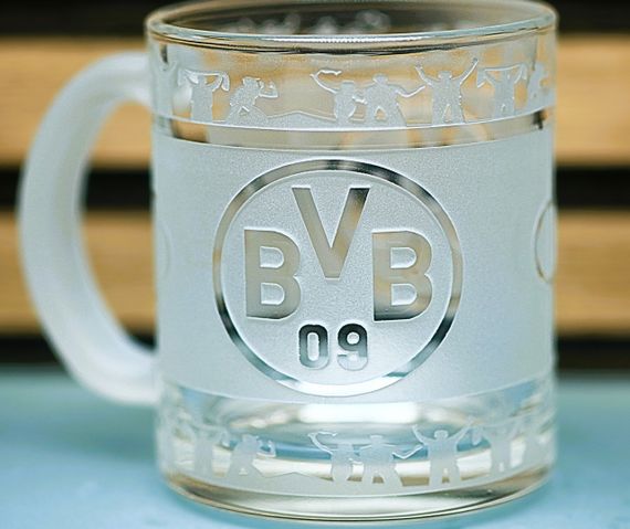 Стеклянная чашка 320 мл ФК Боруссия  Borussia с гравировкой подарок для фаната футбольная кружка круговая | Зображення 6