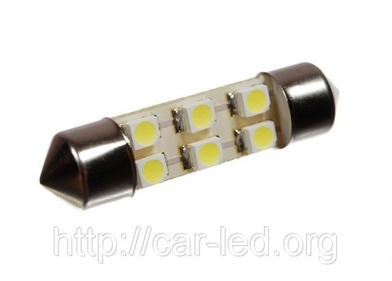 Світлодіодна Софітна Автолампи 24v T10, 36-38mm, 6pcs 3528 (36 Lm) | Зображення 1