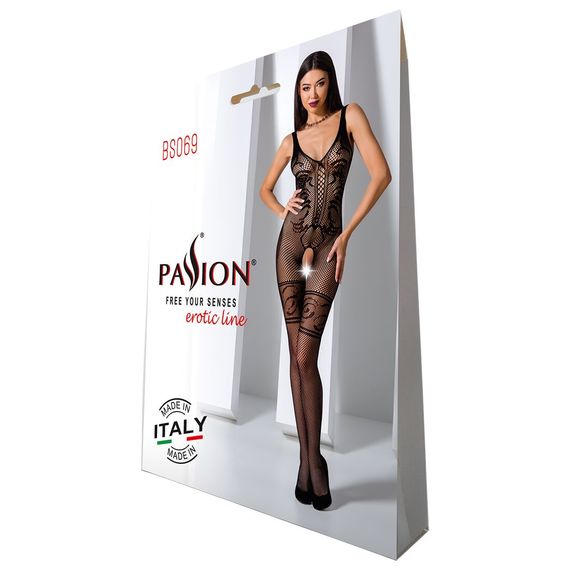 Бодістокінг Passion BS069 black, комбінезон, імітація панчіх і боді | Зображення 6