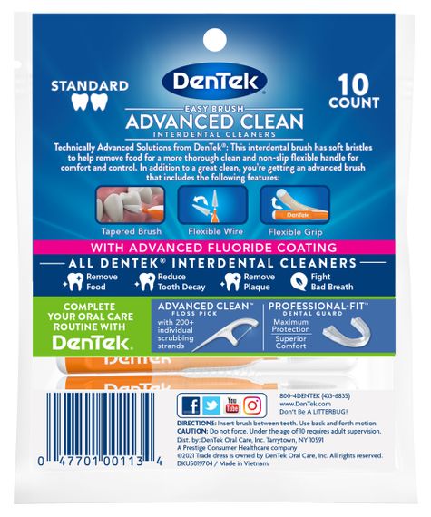 Міжзубні щітки DenTek Easy Brush Interdental Cleaners для стандартних проміжків 2.2-3.8 мм, 10 шт. | Зображення 1