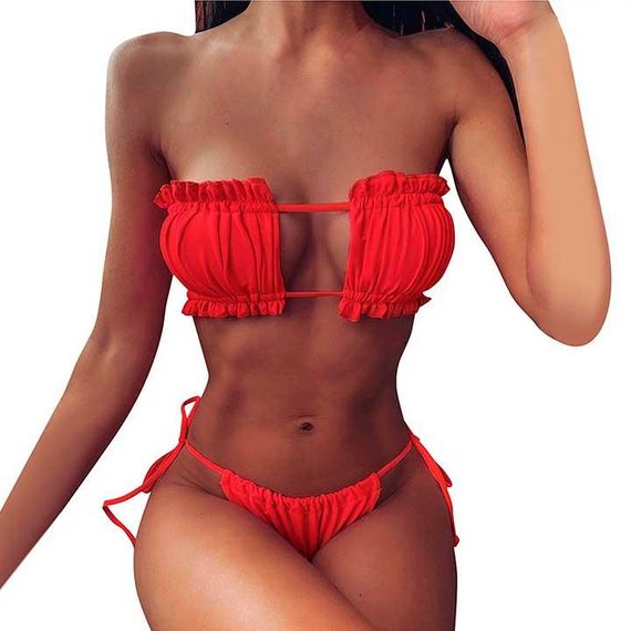 Купальник шторки на завязках S-M красный
