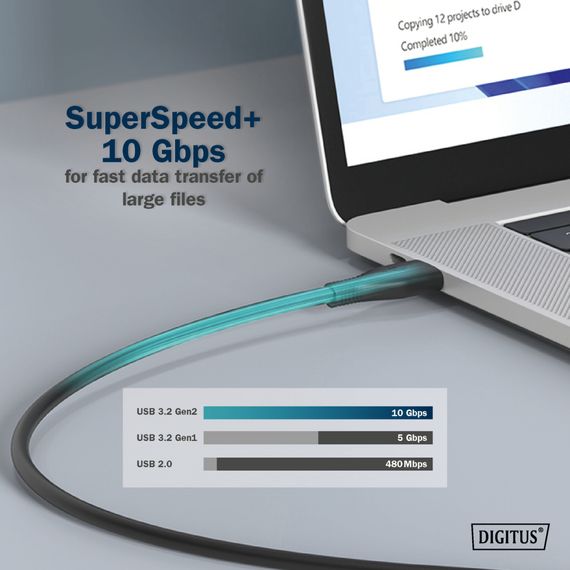 Дата кабель USB-C to USB-C 1.0m USB 3.2 Gen2 10G 100W 4K silicone black Digitus (AK-300342-010-S) | Зображення 4