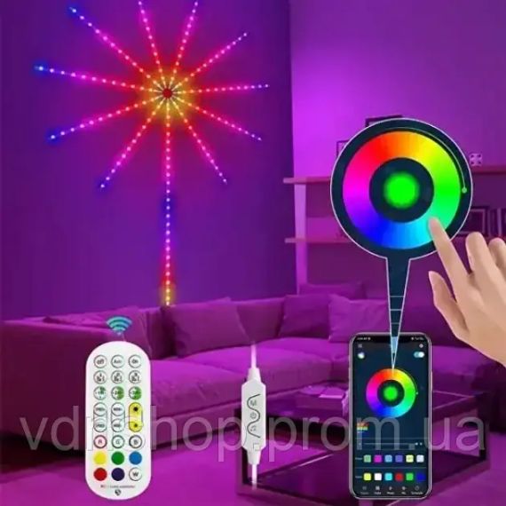 Світлодіодна RGB стрічка Феєрверк з пультом та Bluetooth від USB, 5V 213 LED