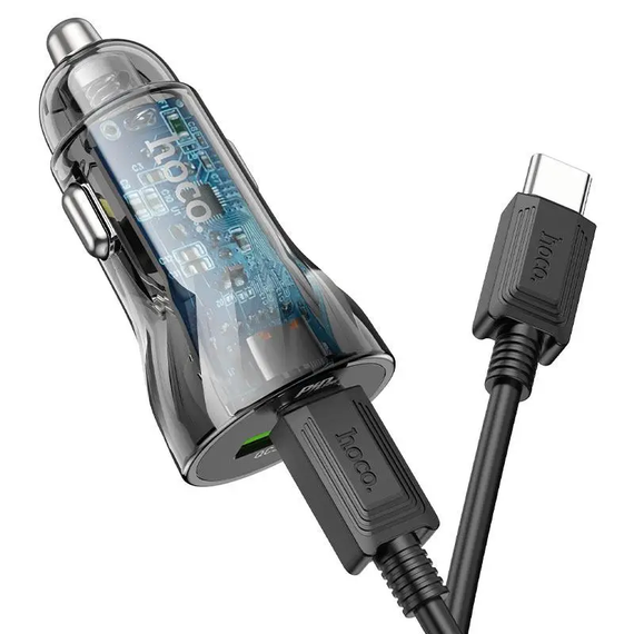 Автомобильное зарядное устройство с быстрой зарядкой + кабель Type-C HOCO Z47A |1USB/1Type-C, 30W Черный | Зображення 4