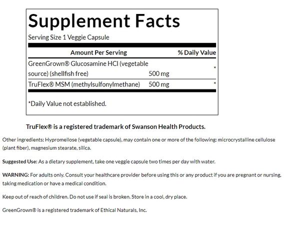 Препарат для суглобів та зв'зок Swanson Ultra Glucosamine & MSM - Shellfish Free 60 Veg Caps | Зображення 1