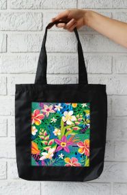 Сумка шоппер  с карманом 4Profi "Квіти 2" оксфорд чёрная