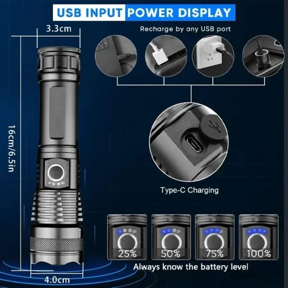 Акумуляторний світлодіодний ліхтарик P50 Wins Fire Light  батарея 18650 | Зображення 5